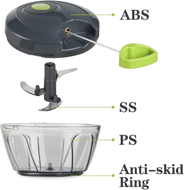 Cambom Manual Food Chopper Vegetable Cutter, Hand String Vegetable Chopper Onions Cutter for Vegetable Fruits Nuts BPA Free Food Safe Material, 550ml Gray - Image 4