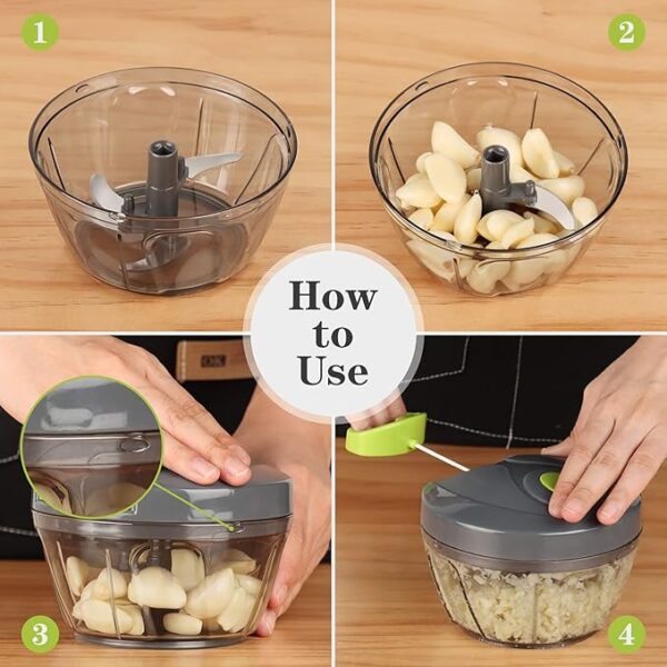 Cambom Manual Food Chopper Vegetable Cutter, Hand String Vegetable Chopper Onions Cutter for Vegetable Fruits Nuts BPA Free Food Safe Material, 550ml Gray - Image 3