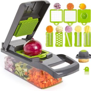 15-in-1 Vegetable Chopper Efficiently Slice and Dice Veggies with 8 Different Blades, Includes Onion Chopper, Spacious Design for Potatoes, Tomatoes, Cucumbers, and Carrots, User-Friendly Safe Design