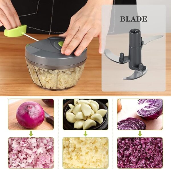 Cambom Manual Food Chopper Vegetable Cutter, Hand String Vegetable Chopper Onions Cutter for Vegetable Fruits Nuts BPA Free Food Safe Material, 550ml Gray - Image 2