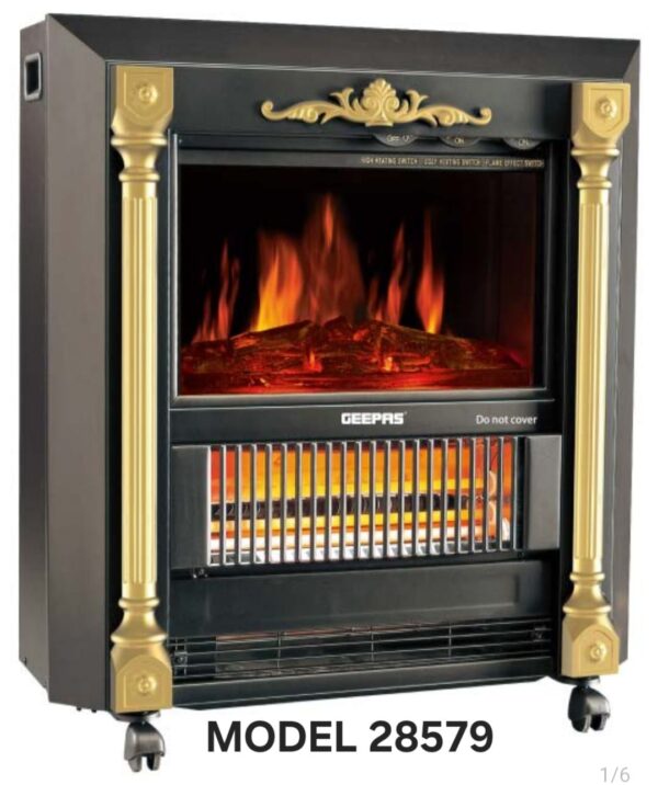 Geepas Quartz Tube Log Flame Effect Electric Heater 28579